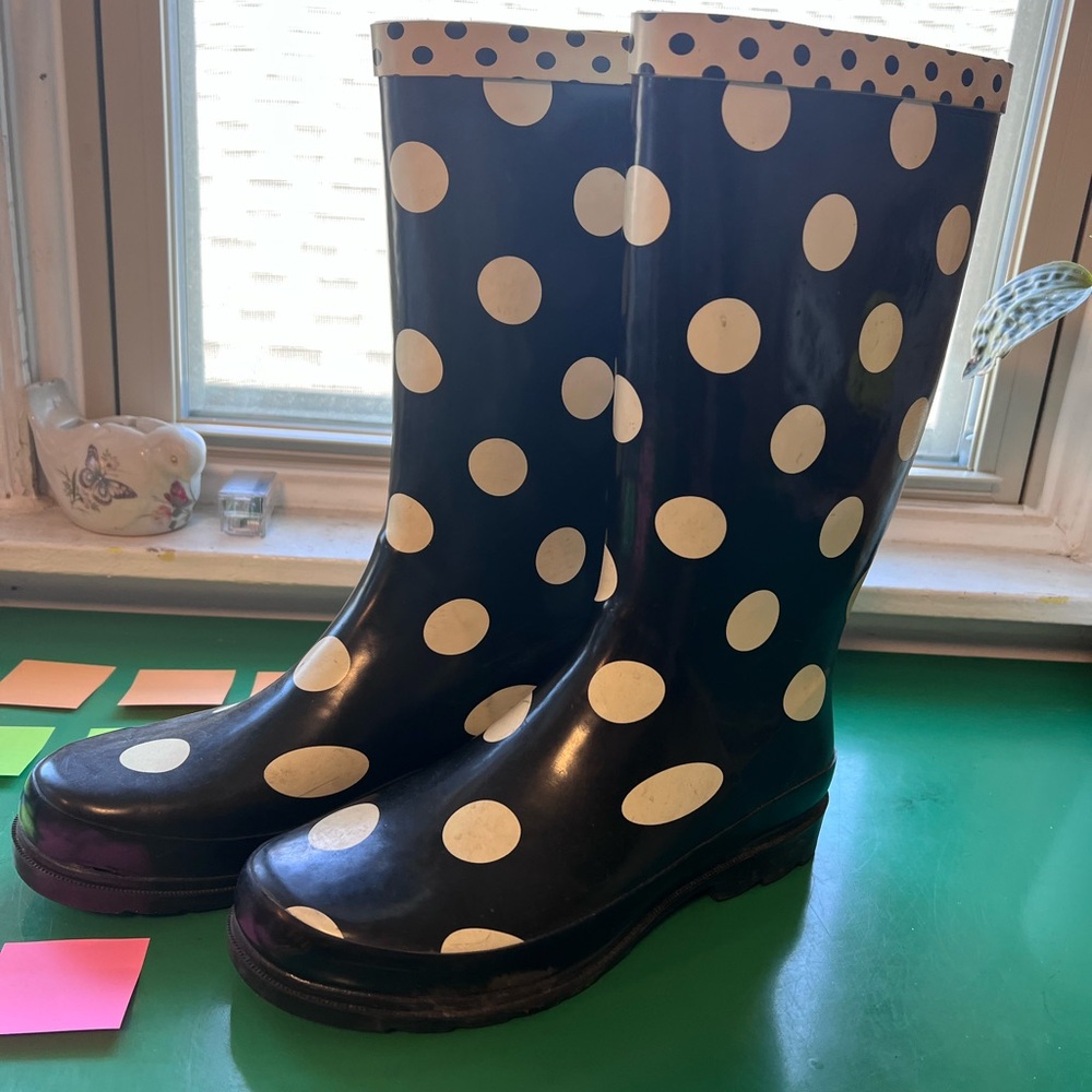 Women’s Polka Dot Rain Boots - Black with Yellow Dots